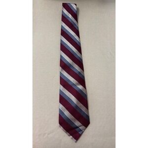 Calvin Klein Men Burgundy Blue Silver Stripe 100% Silk‎ Necktie Men's